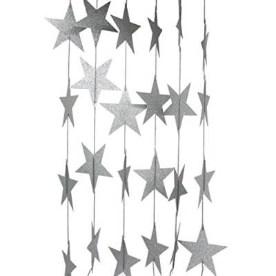 CVHOMEDECO. Silber Glitzerte Papier Sterne String Star Girlande Hängendes Dekor für Hochzeit Geburtstag Party Festival Home Hintergrund Dekorativ, 250 cm, Packung mit 2 Stück von CVHOMEDECO.