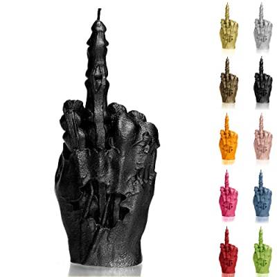 Candellana Kerze in Form eines Mittelfingers | FCK | Höhe: 100 x 70 x 222 mm| Zombie Hand | Schwarz Metalisch | Brennzeit 30h | Kerzengröße gleicht 1:1 Einer realen Hand | Handgefertigt in der EU von Candellana
