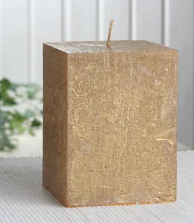 Rustik-Stumpenkerze, viereckig, 10x7,5x7,5 cm Ø, gold-metallic von CandleCorner Rustik-Kerzen