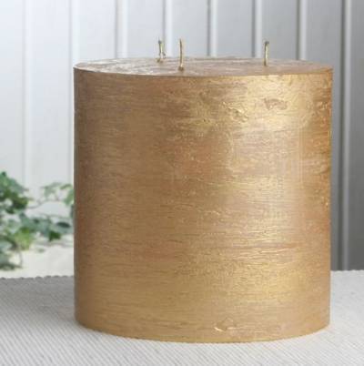 Rustik-Dreidochtkerze, 15 x 15 cm Ø, gold-metallic von CandleCorner Rustik-Kerzen
