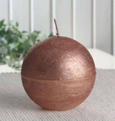 Rustik-Kugelkerze, 8 cm Ø, Kupfer-metallic von CandleCorner Rustik-Kerzen