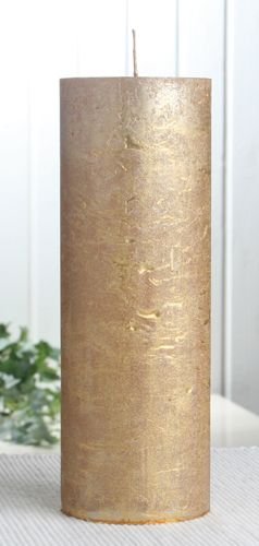 Rustik-Stumpenkerze, 20 x 7 cm Ø, gold-metallic von CandleCorner Rustik-Kerzen