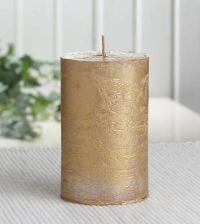 Rustik-Stumpenkerze, 8 x 5 cm Ø, gold-metallic von CandleCorner Rustik-Kerzen