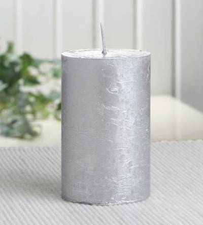 Rustik-Stumpenkerze, 8 x 5 cm Ø, silber-metallic von CandleCorner Rustik-Kerzen