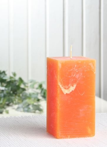 Rustik-Stumpenkerze, viereckig, 10 x 5 x 5 cm Ø, mandarin-orange von CandleCorner Rustik-Kerzen
