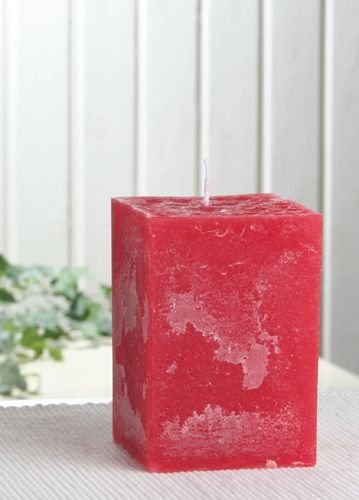 Rustik-Stumpenkerze, viereckig, 10 x 7,5 x 7,5 cm Ø, rot von CandleCorner Rustik-Kerzen