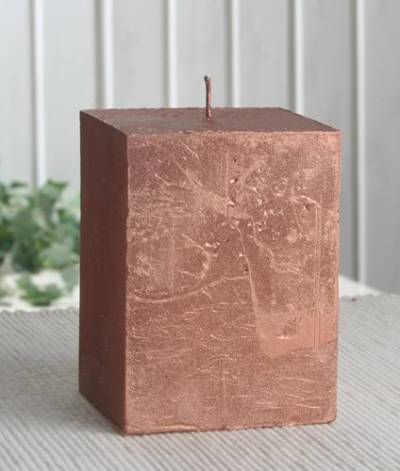 Rustik-Stumpenkerze, viereckig, 10x7,5x7,5 cm Ø kupfer-metallic von CandleCorner Rustik-Kerzen