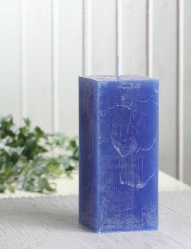 Rustik-Stumpenkerze, viereckig, 12 x 5 x 5 cm Ø, blau von CandleCorner Rustik-Kerzen