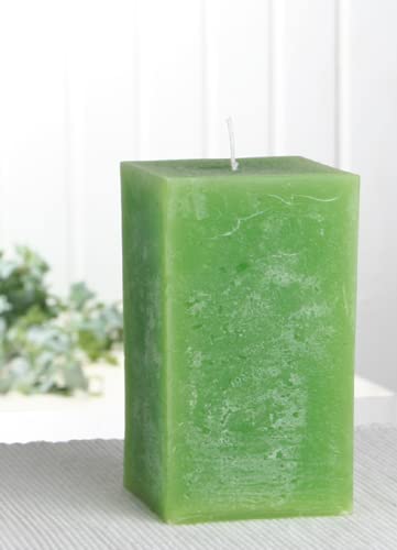 Rustik-Stumpenkerze, viereckig, 12 x 7,5 x 7,5 cm Ø, apfelgrün von CandleCorner Rustik-Kerzen