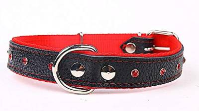 Capadi K0102 Hundehalsband verziert mit farbigen Chrystalsteinen weich unterlegt und Starkes Halsband aus Echtleder, Rot, Breite 20 mm, Länge 50 cm von Capadi