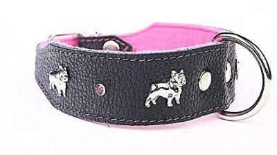 Capadi K0324 Hundehalsband für Bulldoge verziert mit Metallaplikation aus echtem strapazierfähiges Leder weich unterlegt, Pink, Breite 40 mm, Länge 55 cm von Capadi