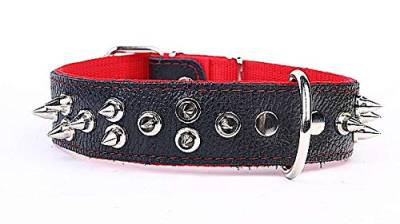 Capadi K0412 Breiter Hundehalsband für Bulldoge mit kleinen Nietenverzierungen aus echtem strapazierfähiges Leder weich unterlegt, Rot, Breite 40 mm, Länge 65 cm von Capadi