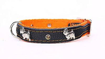 Capadi K0866 Hundehalsband verziert mit Metallaplikation weich unterlegt und Starkes Hundehalsband aus Echtleder, Orange, Breite 20 mm, Länge 45 cm von Capadi