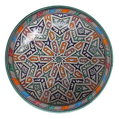 Casa Moro Orientalischer Keramik Teller Schale bunt Ø 34 cm | handbemalte Keramikschale marokkanische Schüssel Obstschale Servierschale | ksf024 von Casa Moro