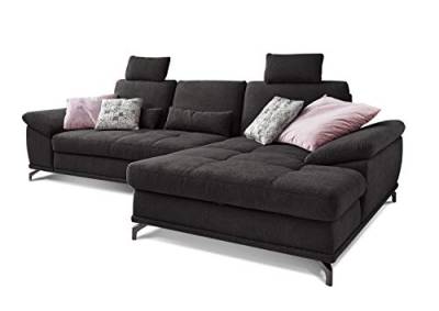 Cavadore Schlafsofa Castiel mit Federkern / Großes Sofa in L-Form mit Bettfunktion, Sitztiefenverstellung, Kopfstützen und XL-Longchair / 312 x 114 x 173 / Webstoff, Schwarz von CAVADORE