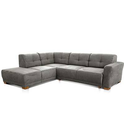 Cavadore Schlafsofa Modeo, mit Federkern, Sofa in L-Form mit Schlaffunktion im modernen Landhausstil, Holzfüße, 261 x 77 x 214, Mikrofaser-Bezug, grau von CAVADORE