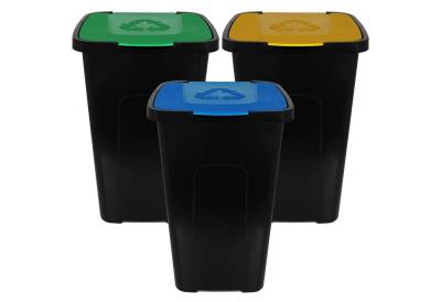 Centi Mülleimer Abfalltonne Recycling 50L - 3er Set, Abfallsammler Mülltonne Mülltrenner Mülltrennsystem Trennsystem von Centi