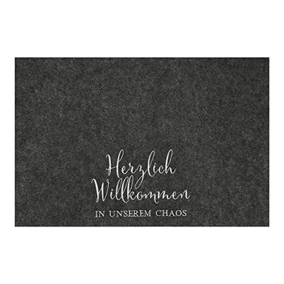 Fußmatte Indoor mit Spruch │Herzlich Willkommen in unserem Chaos │ Filz 60x40cm anthrazit│ Fußabstreifer Schmutzfangmatte (1 x Fussmatte Chaos) von Cepewa