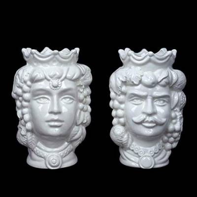 Ceramiche Azzaro & Romano Caltagirone - Paar weiße Moro Köpfe H 14 cm aus Keramik von Caltagirone, handgefertigt von Ceramiche Azzaro & Romano Caltagirone