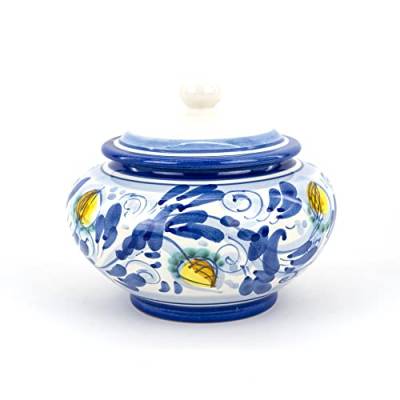 Keksdose aus sizilianischen Keramik von Caltagirone von Hand verziert mit Dekoration '600 blau von Ceramiche Azzaro & Romano Caltagirone