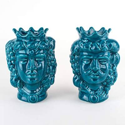 Köpfe von Sizilia-Brombeere H 14 cm aus Keramik, 2 Köpfe von Moro Caltagirone, Gastgeschenk von Ceramiche Azzaro & Romano Caltagirone