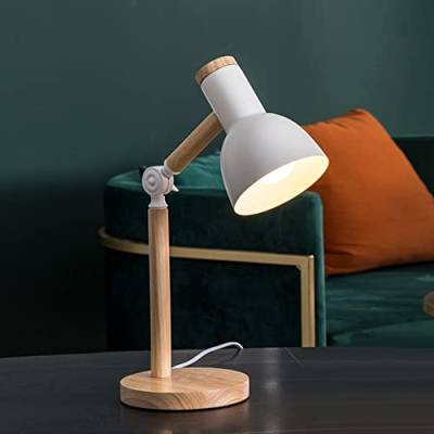 Chao Zan LED Leselampe im klassichen Holz-Design, Schreibtischlampe, Tischleuchte, Lampe mit verstellbarem Arm, Augenfreundliche, Arbeitsleuchte, Bürolampe, Nachttischlamp,ohne Leuchtmittel (Weiß) von Chao Zan