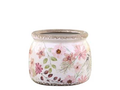Blumentopf Übertopf Pflanzentopf Auray mit Blumenmuster H 9,5 cm Creme Keramik Shabby Chic Landhaus Vintage von Chic Antique