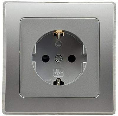 DELPHI Steckdose Unterputz 10 Stück 250V 16A Schutzkontaktsteckdose mit Steckklemme1-fach Rahmen Einsatz 55x55mm Silber Grau von ChiliTec