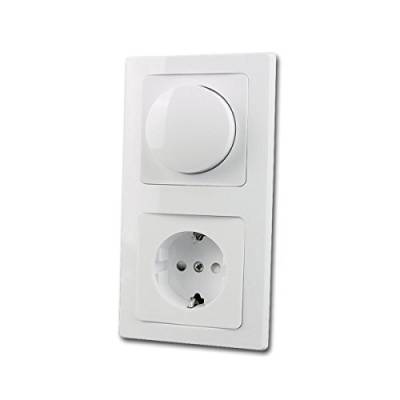 DELPHI Dimmer mit Schuko-Steckdose weiß, UP, 230V~ Unterputz Set Steckdose mit Drehdimmer Weiß von ChiliTec