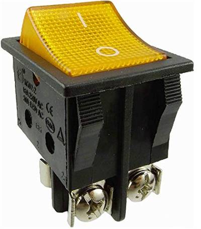 Einbau Wippschalter mit schraubkontakten, Geräteschalter, 2 polig (4pin) 16A 250~ Schwarze Schalter gelb beleuchtet (1) von ChiliTec