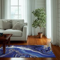 Luxuriöser Marmoreffekt Blauer Teppich, Abstrakte Teppiche, Wohnzimmerteppiche, Marmorteppiche, Luxuriöse Teppiche von ChilyPrints