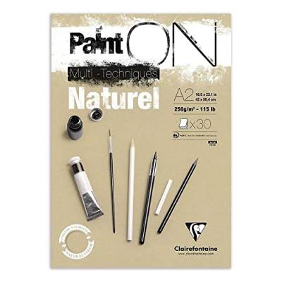 Clairefontaine 96543C Naturel PaintOn Block (250 g, DIN A2, 42 x 59,4 cm, geleimt, 30 Blätter, geeignet für Bleistift, Kreide oder PastellIdeal mit rauen Oberfläche und Sandton) naturbraun von Clairefontaine