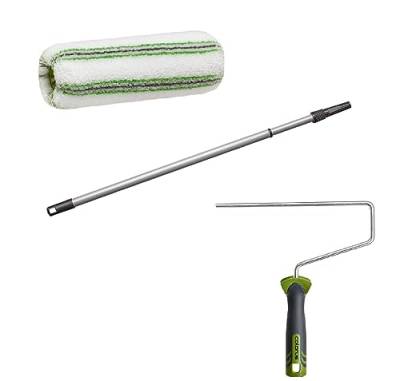 Colorus Fassadenroller Set 3 tlg | Fassadenwalze XL Pro Streif 27 cm Polyamid 21 mm Flor | Farbroller Bügel 2K Softgriff | Teleskopstab 0,80-1,30 m | Maler Set Farbwalze Malerzubehör von Colorus