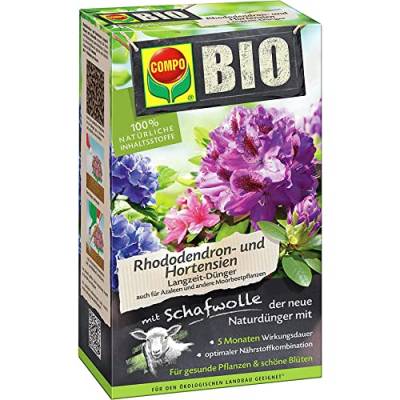 COMPO BIO Rhododendron- und Hortensiendünger, Pflanzen-Dünger für alle Rhododendren und andere Moorbeetpflanzen, 5 Monate Langzeitwirkung, 750 g von Compo