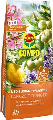 COMPO Mediterrane Pflanzen Langzeit-Dünger – mit 6 Monate Langzeitwirkung – für alle mediterranen Pflanzen – 1,5 kg für 50 m² von Compo