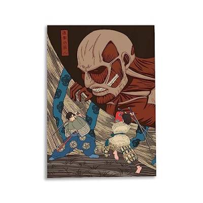 CosplayStudio Hochwertiges Attack on Titan Wandbild | Shingeki no Kyojin auf Hartschaumplatte | AoT im Ukiyo Stil | 30x42cm von CosplayStudio