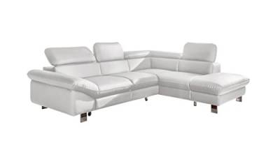 Mivano Ecksofa Driver mit Schlaffunktion und Stauraum / Ledersofa in L-Form mit Ottomane rechts / Inkl. verstellbare Kopfstützen / 266 x 73 x 214 / Kunstleder weiß von Mivano