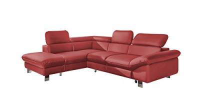 Mivano Ecksofa Driver mit Schlaffunktion und Stauraum / Ledersofa in L-Form mit Ottomane links / Inkl. verstellbare Kopfstützen / 266 x 73 x 214 / Kunstleder rot von Mivano