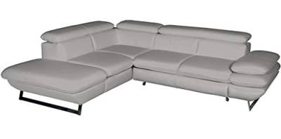 Mivano Ecksofa Prestige / Schlafsofa in L-Form mit Ottomane und Bettfunktion / Kopfstützen und Armlehne verstellbar / 265 x 74 x 223 / Kunstleder, hellgrau von Mivano