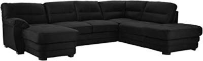 Mivano Wohnlandschaft Royale, Zeitloses Bettsofa in U-Form mit Schlaffunktion, kleinem Bettkasten und hohen Rückenlehnen, 316 x 90 x 230, Mikrofaser, schwarz von Mivano