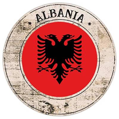 Albanien-Flagge Metall-Blechschild Wandschild Albanien Land Souvenir Geschenk Retro Metall Wandbehang Schild Nationalflagge rund Willkommensschild Qualität Metallschild für Veranda Küche Schlafzimmer von CowkissSign