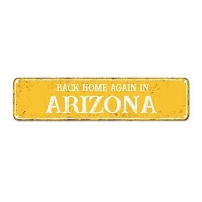 Arizona State Wall Art Decor Metal Sign Back Home Again in Arizona Metal Wall Sign American State Decor USA Map Retro Vintage Wall Sign Quality Metal Sign for Bedroom Yard Garage Garden 61 x 15,2 cm von CowkissSign