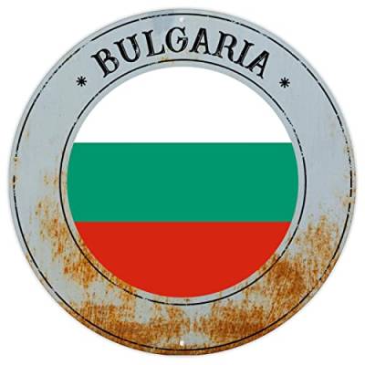 Bulgarien Aluminiumschild Bulgarien Nationalflagge Retro Metall Wandbehang Schild Land Souvenir Rundes Schild Qualität Metallschild für Waschküche Wohnzimmer 22,9 x 22,9 cm Einweihungsgeschenk von CowkissSign