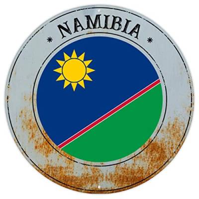 Namibia Veranda-Schild Nationalflagge Vintage Metall-Blechschilder Namibia Flagge Metallschild Wandkunst Land Souvenir Runde Türhänger Schild Qualität Metallschild für Veranda Küche Schlafzimmer 22,9 von CowkissSign