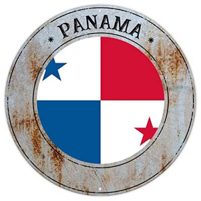 Panama Land Nationalflagge Metall Blechschild Wandschild Panama Rustikale Shabby Chic Schilder Land Souvenir Geschenk Qualität Metallschild Panama Runde Flagge Schild für Reiseliebhaber 22,9 x 22,9 von CowkissSign