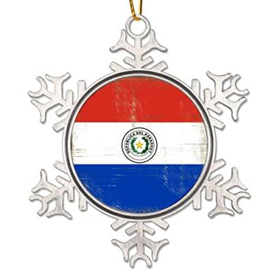 Paraguay Nationalflagge Weihnachtsbaum Ornamente Paraguay Urlaub Andenken Schneeflocke Metall Weihnachten Ornament Stadt Souvenir Geschenk Lustige Weihnachten Hängedekoration von CowkissSign