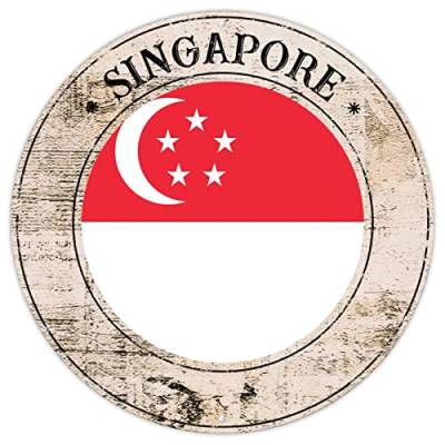 Singapur-Flagge Metall-Blechschild Singapur Land Souvenir Geschenk Metallschild Eisenmalerei Nationalflagge rund Willkommensschild Qualität Metallschild für Veranda Wohnzimmer Schlafzimmer 22,9 x von CowkissSign