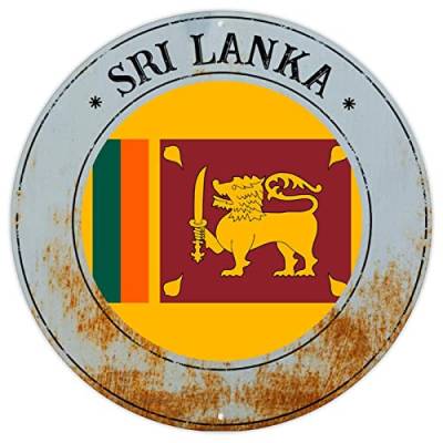 Sri Lanka Metallschild Blechschild Sri Lanka Nationalflagge Retro Vintage Wandschild Land Souvenir Rundes Schild Qualität Metallschild für Veranda Waschküche 22,9 x 22,9 cm Einweihungsgeschenk von CowkissSign
