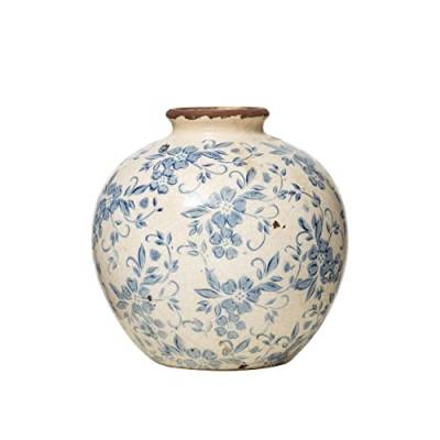 Creative Co-Op DF2720 Vase, 20,3 cm, Terrakotta, Blumenmuster, Crackle-Finish, Blau von Creative Co-op