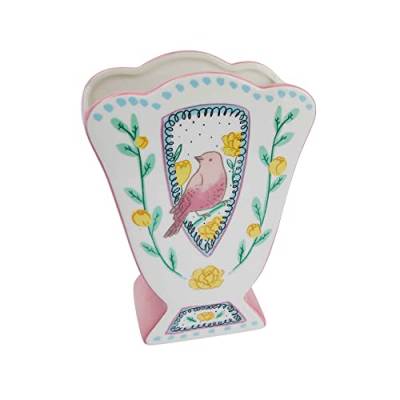 Creative Co-Op Keramikvase, fächerförmig, bemaltes Vogeldesign, mehrfarbige Vase, Mehrfarbig von Creative Co-op